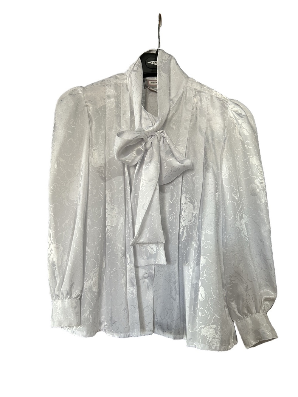 Vintage Elegant White Satin Bow Tie Blouse Size 6p